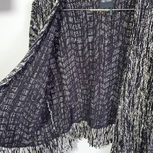 NWT NIC + ZOE Fringe Knit Jacket Blazer Toggle Closure White Black Women's Large - Picture 8 of 14